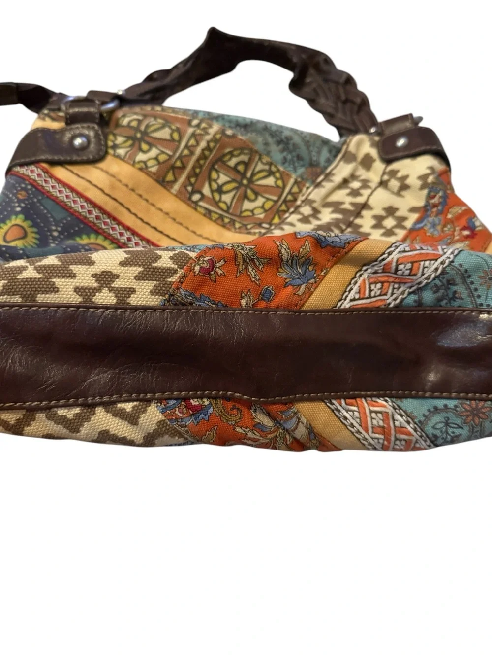 Fossil Boho Patchwork Canvas Tote Bag in Multicolor